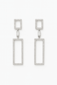 Orecchini rettangolari con Strass - argento